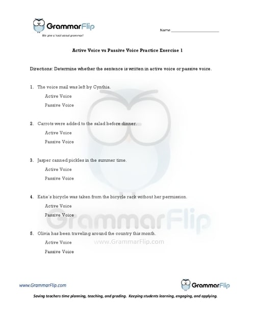 Active Voice vs Passive Voice Worksheet