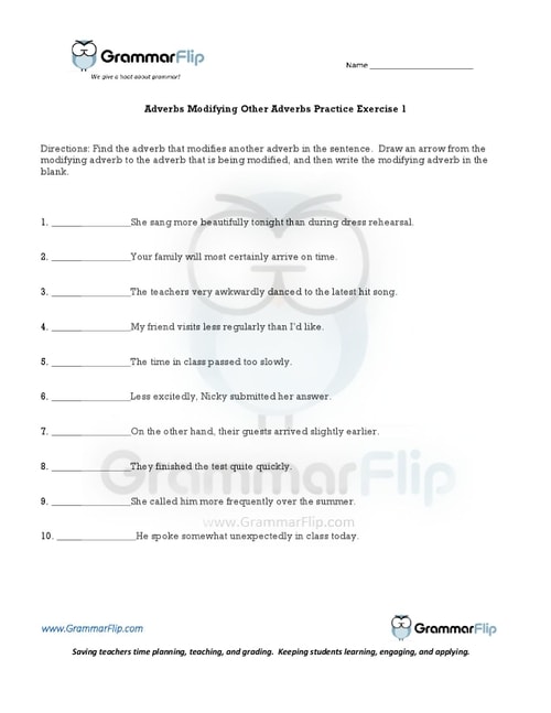 Adverbs Modifying Other Adverbs Worksheet