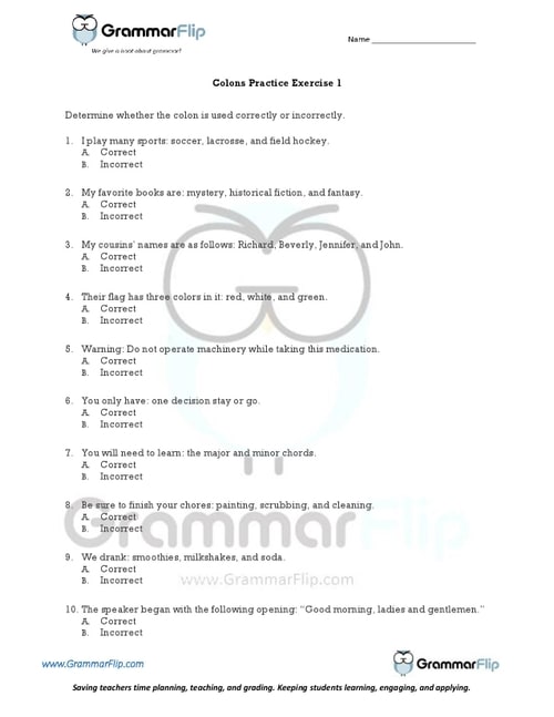 Colons Worksheet