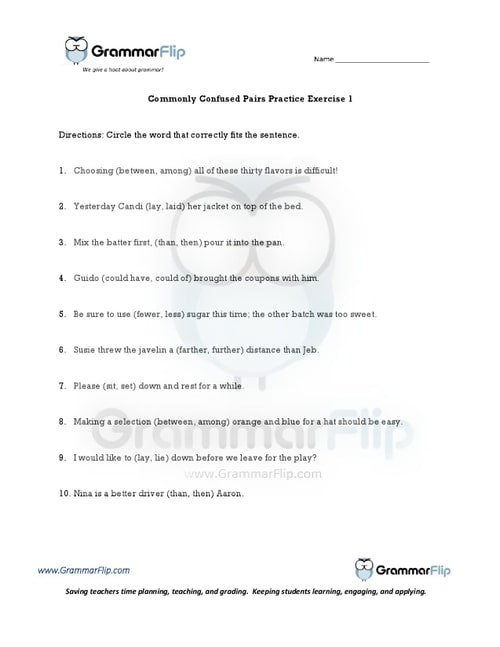 Commonly Confused Pairs Worksheet