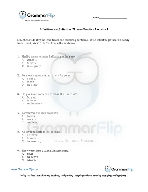 Infinitives Worksheet