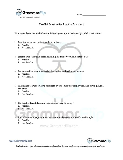 Parallel Construction Worksheet