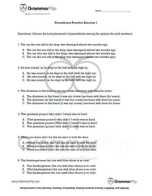 Parentheses Worksheet