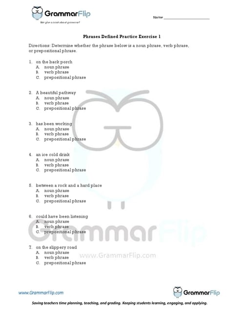 Worksheet on Phrases